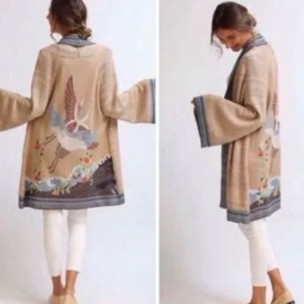 Anthropologie Embroidered Crane Cardigan NWOT - Picture 6 of 14